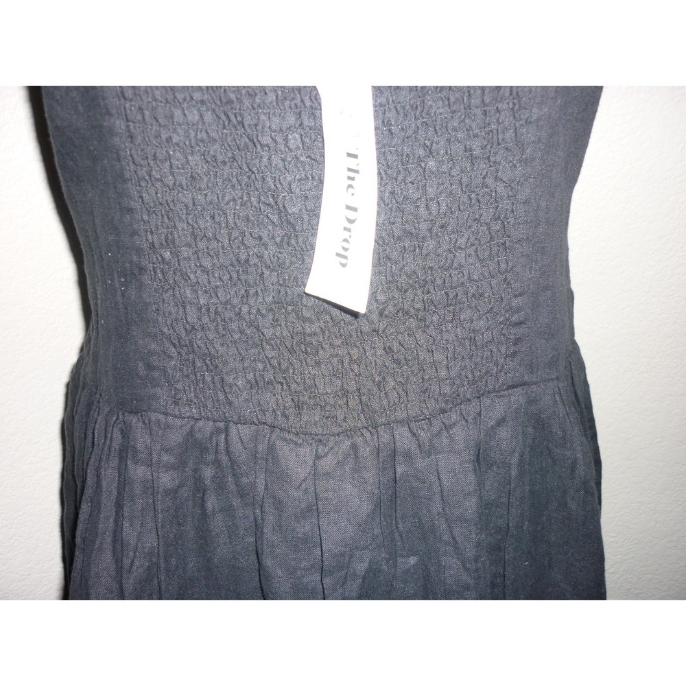 The Drop Black Linen Blend Smocked Back Midi Dress Sleeveless Square Neck Large - Picture 7 of 7